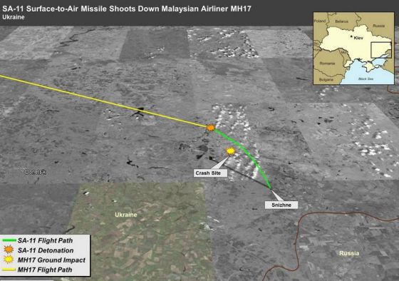 США показали траекторию полета ракеты, сбившей Boeing 777