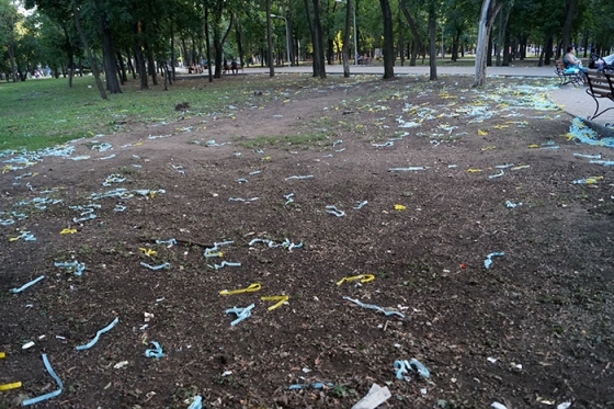 Парк Пушкина в Краматорске засыпан мусором после праздника