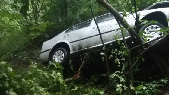 Опасный маршрут на Святогорск: авто слетело с дороги и повисло на деревьях (фото)