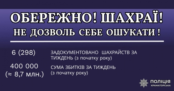 За тиждень у жителів Краматорського району шахраї викрали понад 400 тисяч гривень