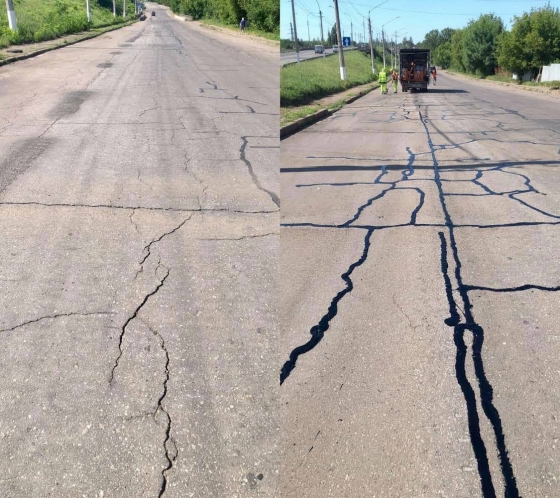 У Краматорську виконують герметизацію тріщин асфальтобетонного покриття