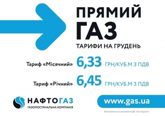 &quot;Нафтогаз&quot; установил цену газа для бытовых клиентов на декабрь