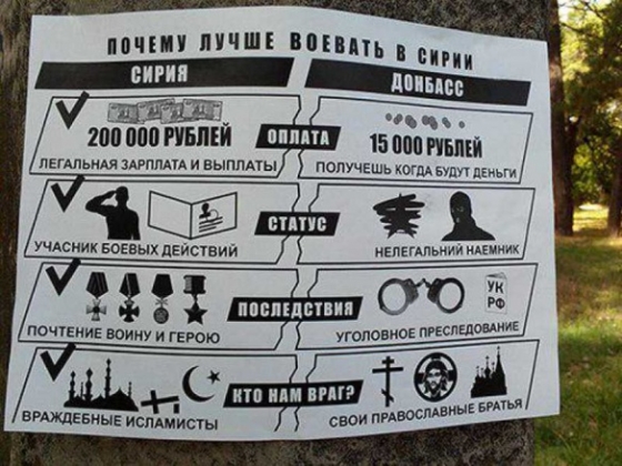 В оккупированном Донецке расклеили листовки, агитирующие наемников воевать в Сирии