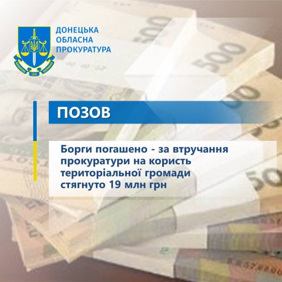Борги погашено - за втручання прокуратури на користь територіальної громади стягнуто 19 млн грн