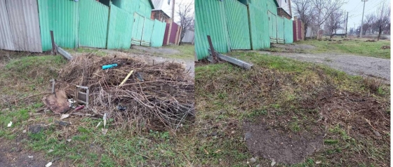 КАТП-052810 здійснює прибирання великогабаритного сміття та гілок навколо контейнерів для твердих побутових відходів (ТБВ)
