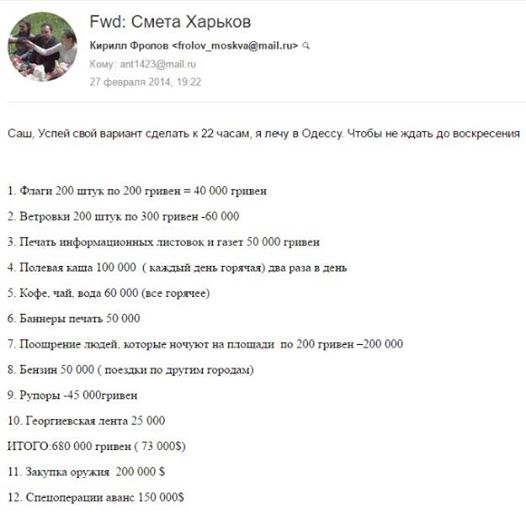 Волонтеры опубликовали смету трат Кремля на &quot;русскую весну&quot; в Украине 
