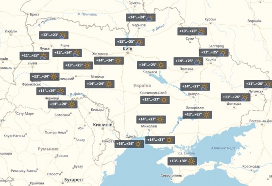В Украине сегодня ожидается без осадков, а температура местами достигнет + 30 градусов 