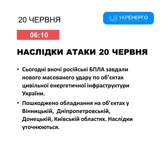 РФ завдала нові удари по енергетиці, є пошкодження у чотирьох областях України