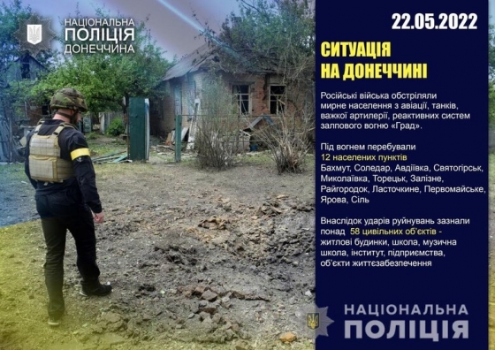 За сутки войска РФ обстреляли 12 населенных пунктов Донецкой области. Разрушены 58 гражданских объектов, - Нацполиция