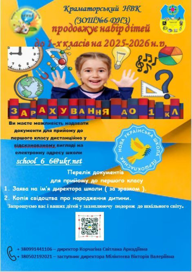Краматорський НВК (ЗОШ№6-ДНЗ) запрошує майбутніх першокласників на навчання