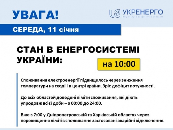 Дефіцит потужності зростає через суттєве похолодання, у двох областях критичне перевищення лімітів, - &quot;Укренерго&quot; 
