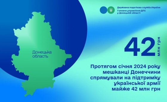 Протягом січня 2024 року мешканці Донеччини спрямували на підтримку української армії майже 42 млн грн