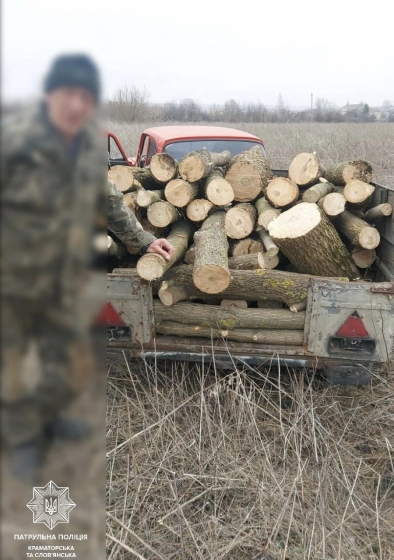 Сьогодні у Краматорському районі поліцейські виявили чоловіка, який у причепі автівки перевозив спиляну деревину