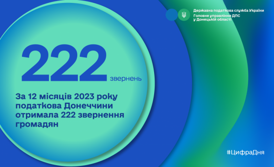 За 12 місяців 2023 року податкова Донеччини отримала 222 звернення громадян