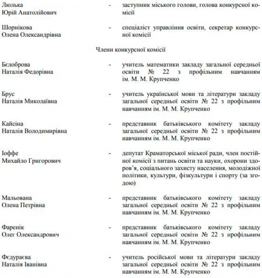 Мэр распорядился объявить конкурс на должность директора ОШ №22 