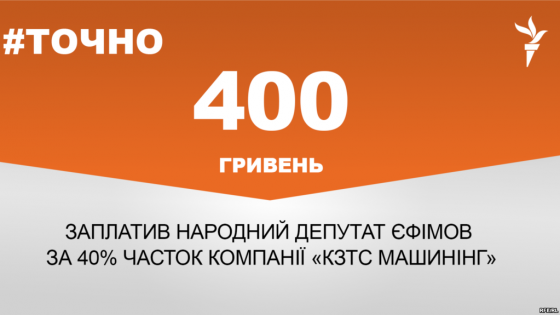 Народний депутат Єфімов придбав 40% компанії за 400 гривень
