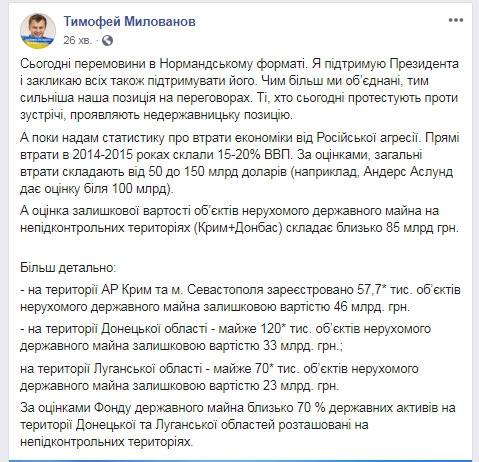 Из-за российской агрессии Украина потеряла от $50 млрд до $150 млрд, - Милованов