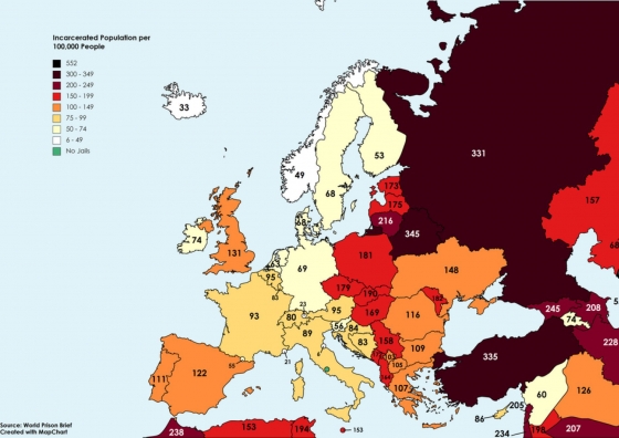 В каких странах Европы больше всего заключенных – рейтинг