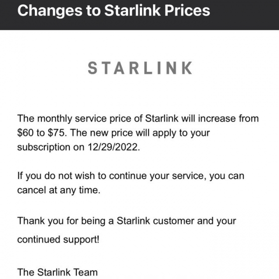Starlink піднімає ціни. Для українців це буде $75/місяць