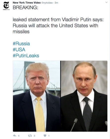 Хакеры оставили в New York Times ложное заявление Путина о ракетном ударе по США