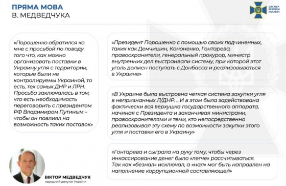 Медведчук рассказал, как Порошенко с подельниками наладили поставки угля от боевиков 