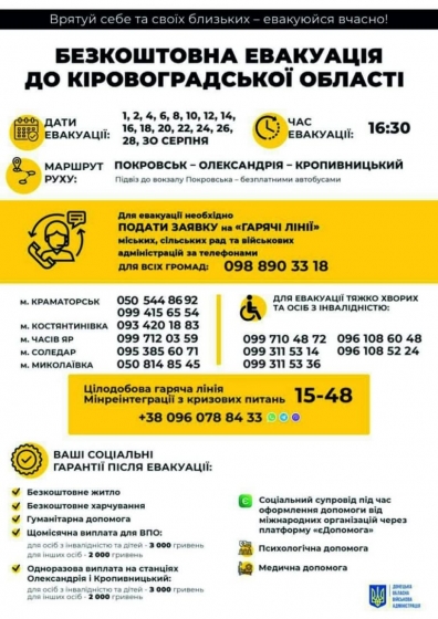 Продовжується обов’язкова евакуація до Кіровоградської області