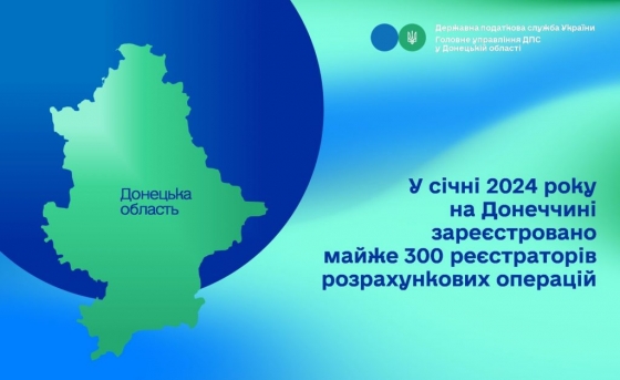 У січні 2024 року на Донеччині зареєстровано майже 300 реєстраторів розрахункових операцій 