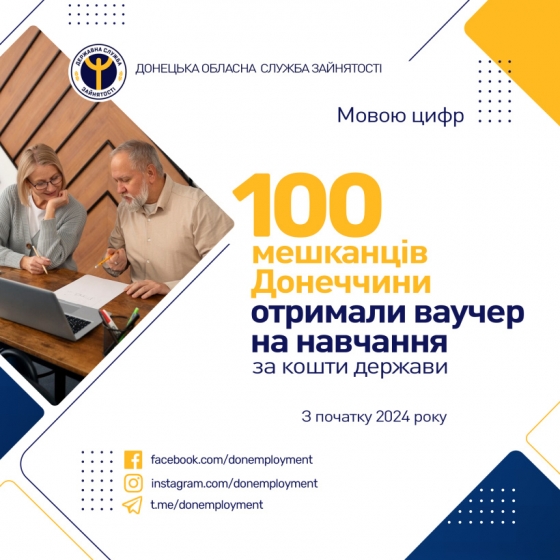 100 мешканців Донеччини отримали ваучер на навчання за кошти держави з початку року